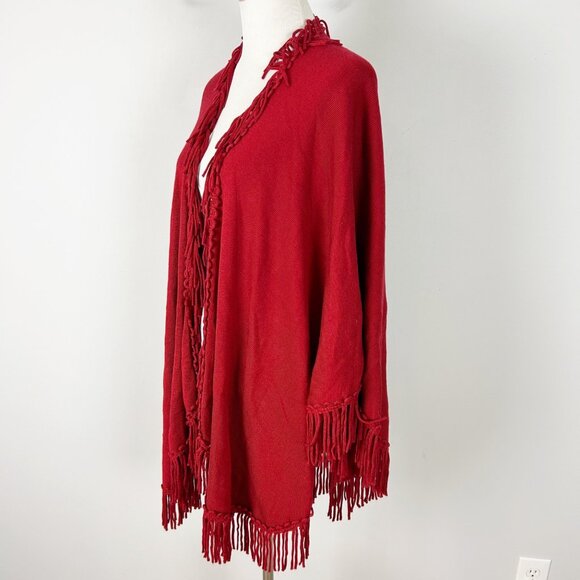 Coldwater Creek Red Fringe Sweater Cape Shawl Poncho Wrap One Size Women's - Picture 3 of 5